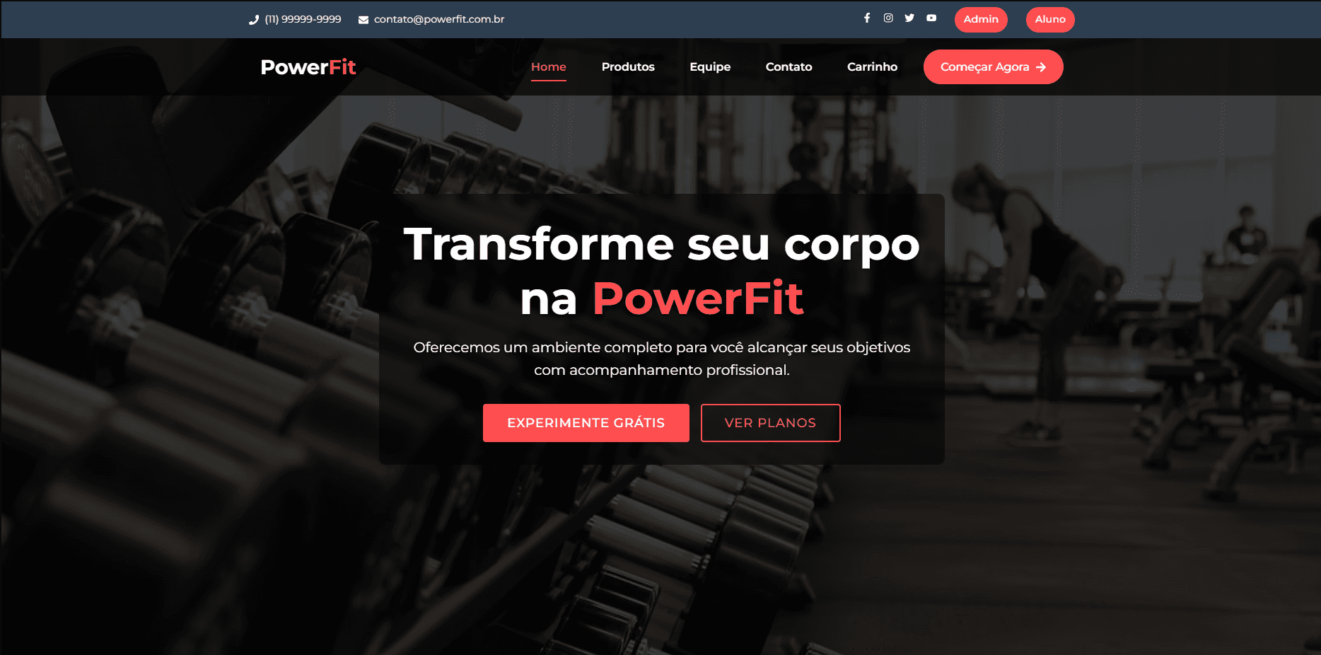 Screenshot do projeto Academia Fitness