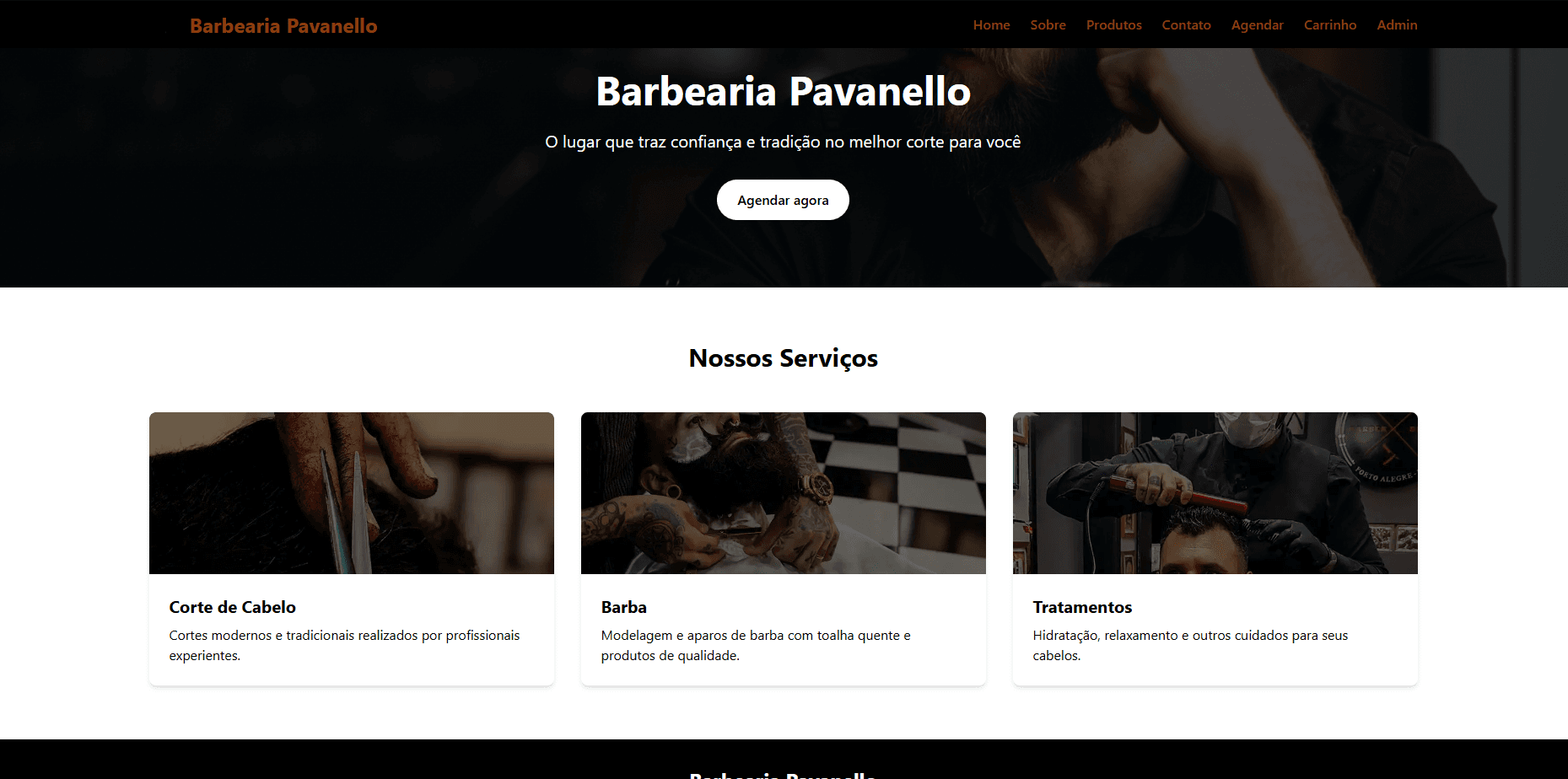 Screenshot do projeto Barbearia Pavanello